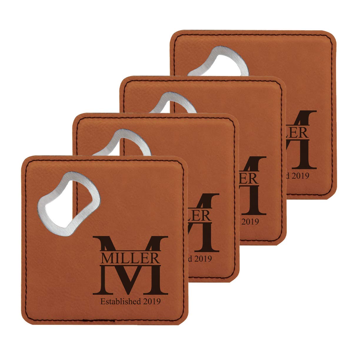 4" x 4" Square Rawhide Leatherette Bottle Opener / Coaster - Priced Individually