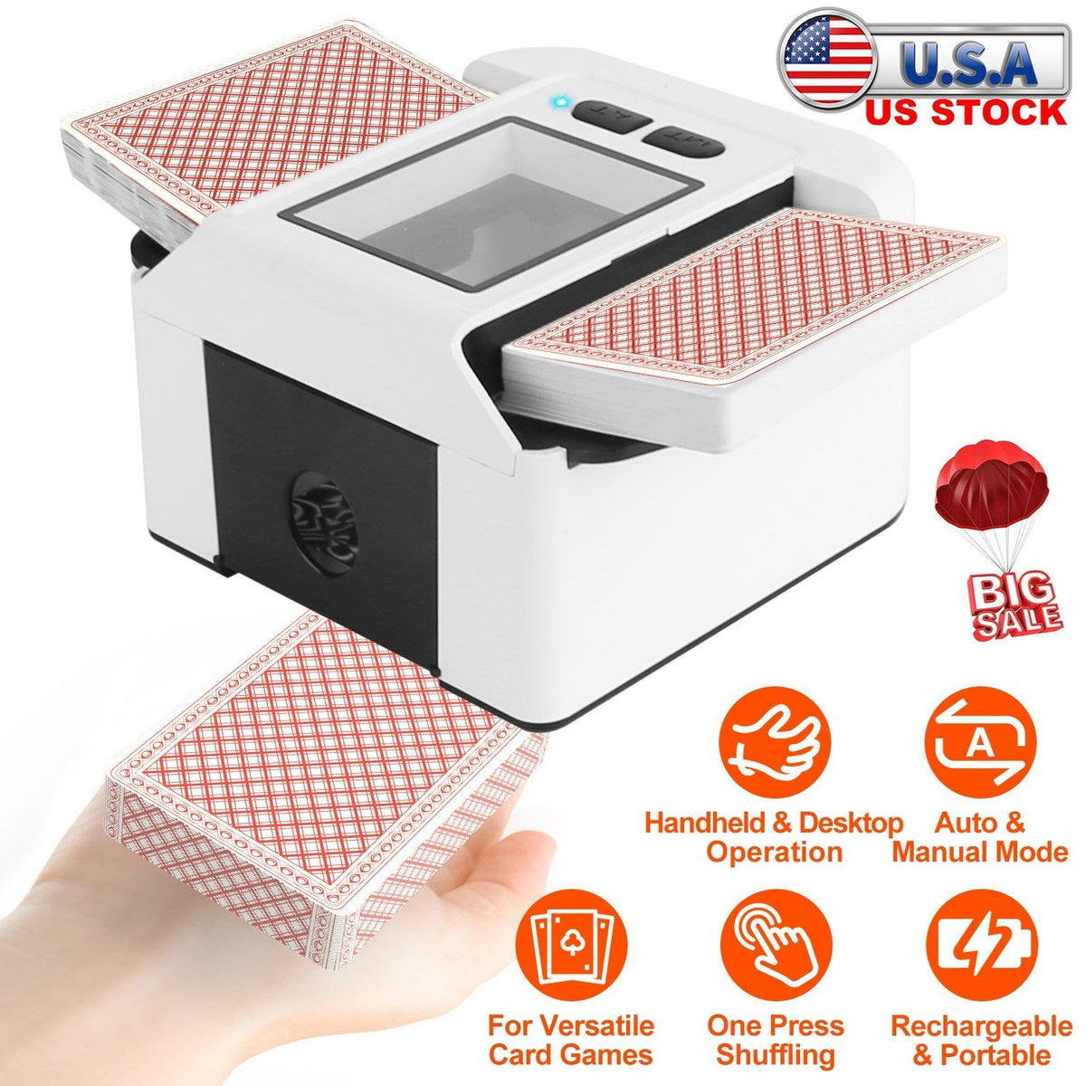 2 Deck Rechargeable Automatic Card Shuffler Professional Card Shuffler for for Texas Hold\'em Poker UNO with Auto Manual Mode Handheld Desktop