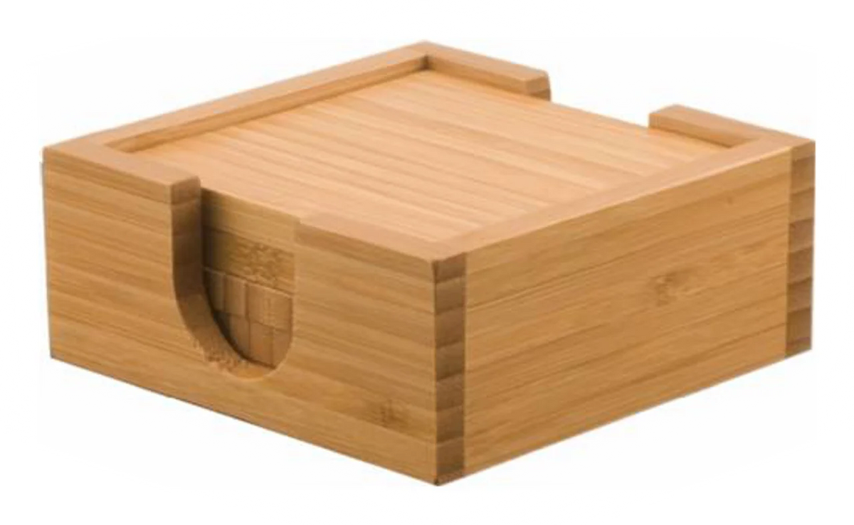 4" x 4" Bamboo Coasters - Set of 4 with Holder