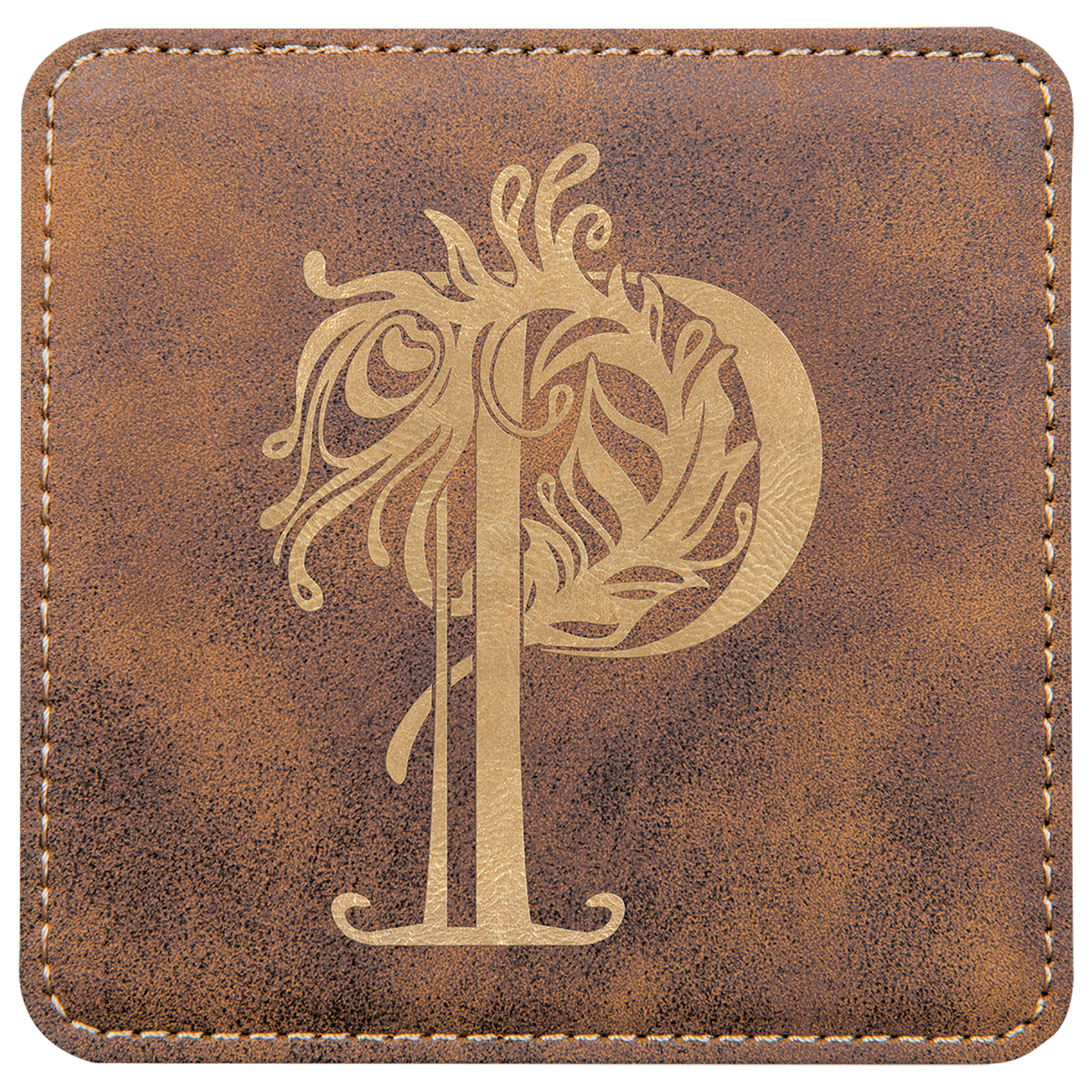 Coaster - Rustic/Gold Square Leatherette, 6 Coaster set with holder