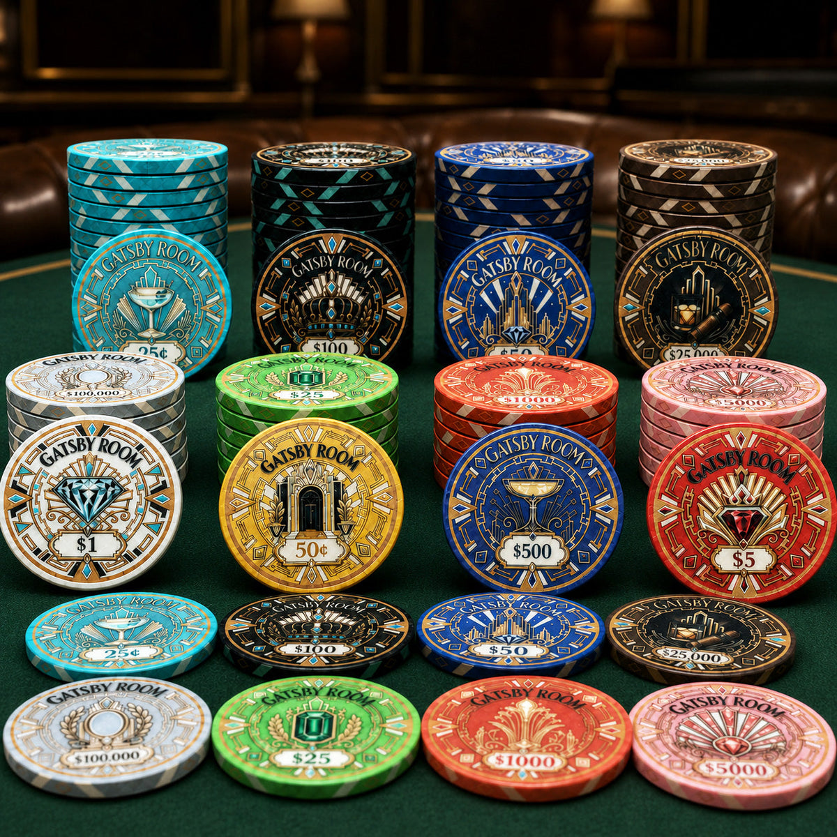 Gatsby Room Ceramic Poker Chips - Pack of 25