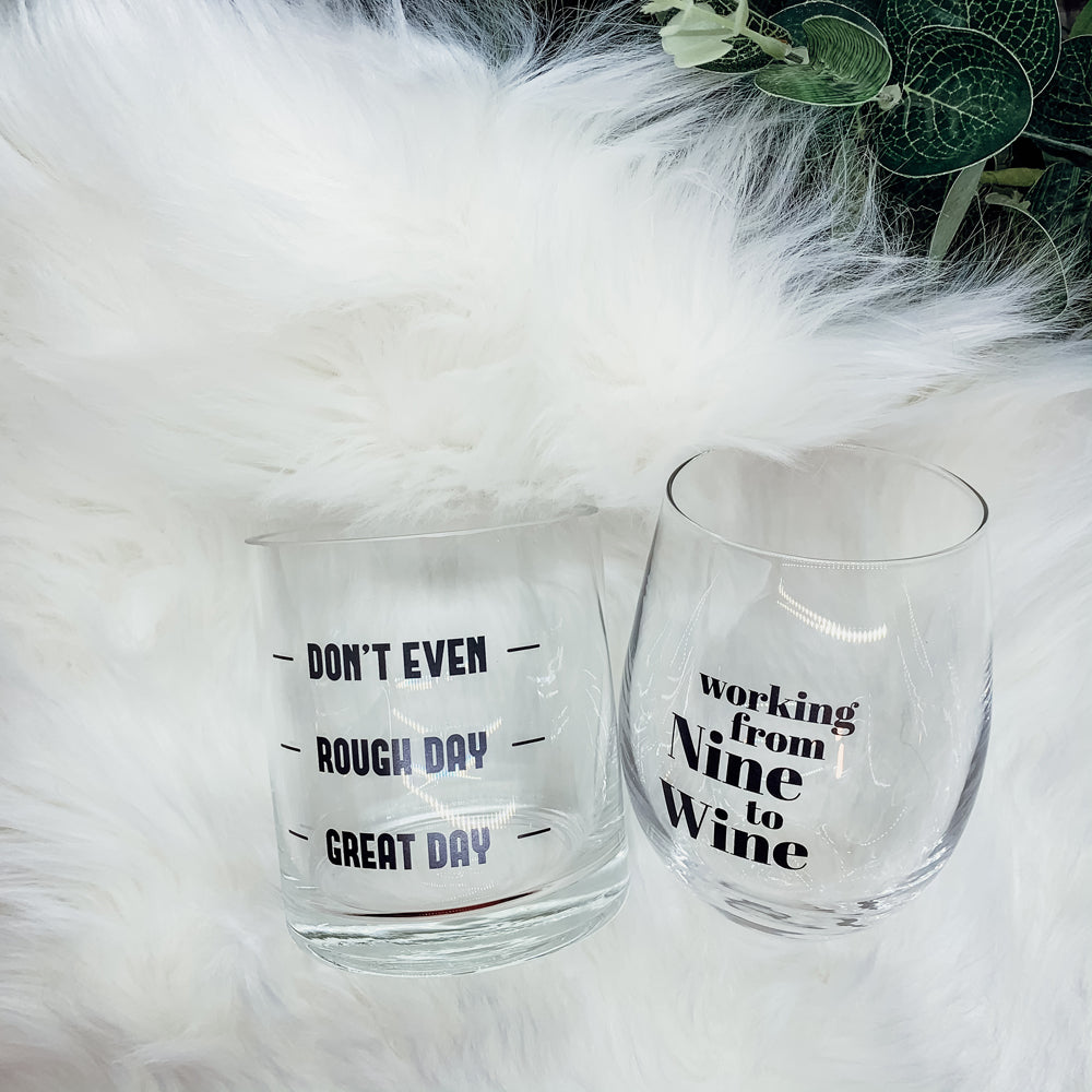 Whiskey Or Wine Stemless Glass Gift Set With Funny Barware Saying And Gift Box For Wine Lovers