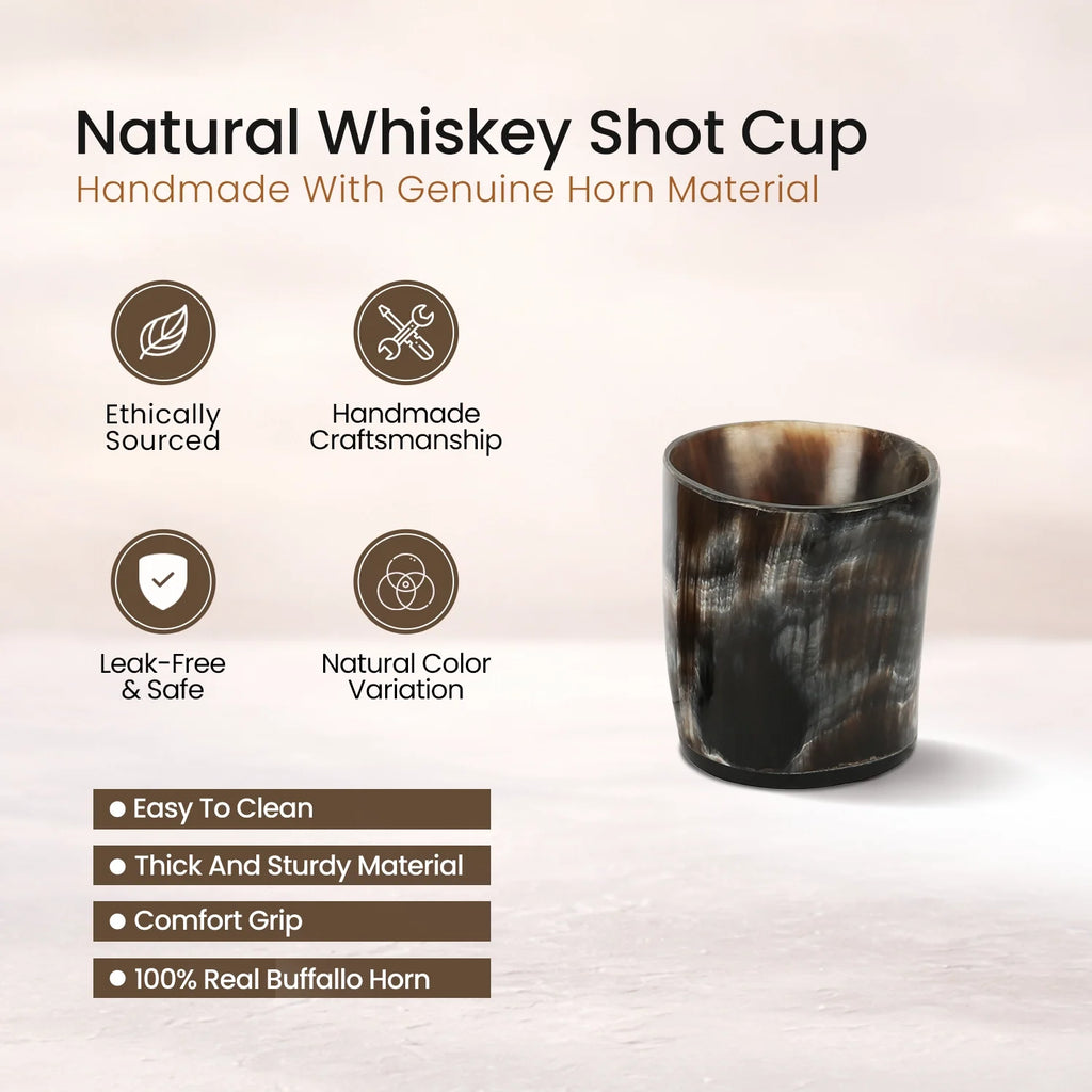 Buffalo Horn Whiskey Shot Glasses 6.5 oz - (Pack of 2)