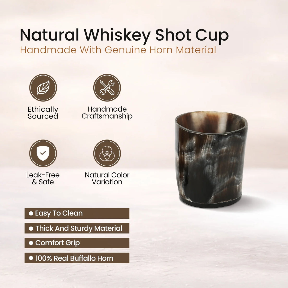 Buffalo Horn Whiskey Shot Glasses 6.5 oz - (Pack of 2)
